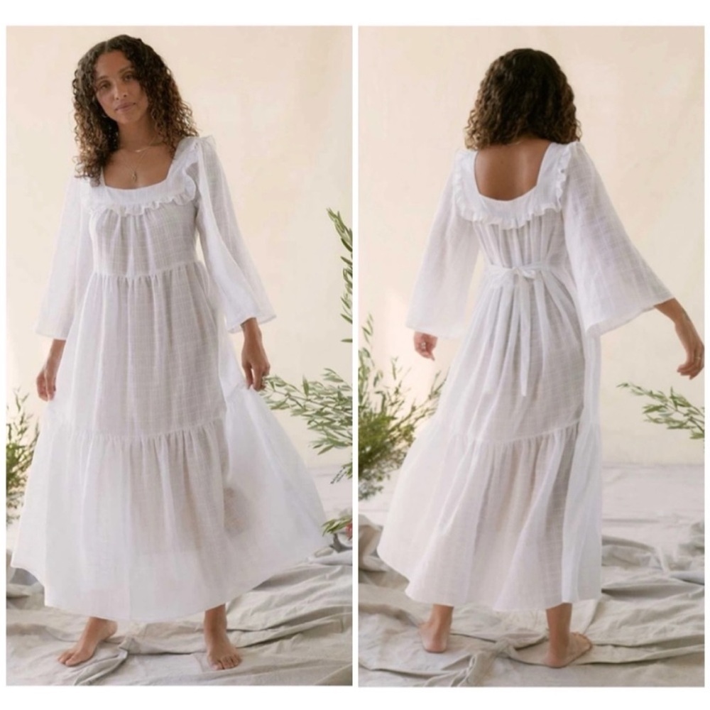 Christy Dawn The Elodie Midi Dress Alabaster Checkered White